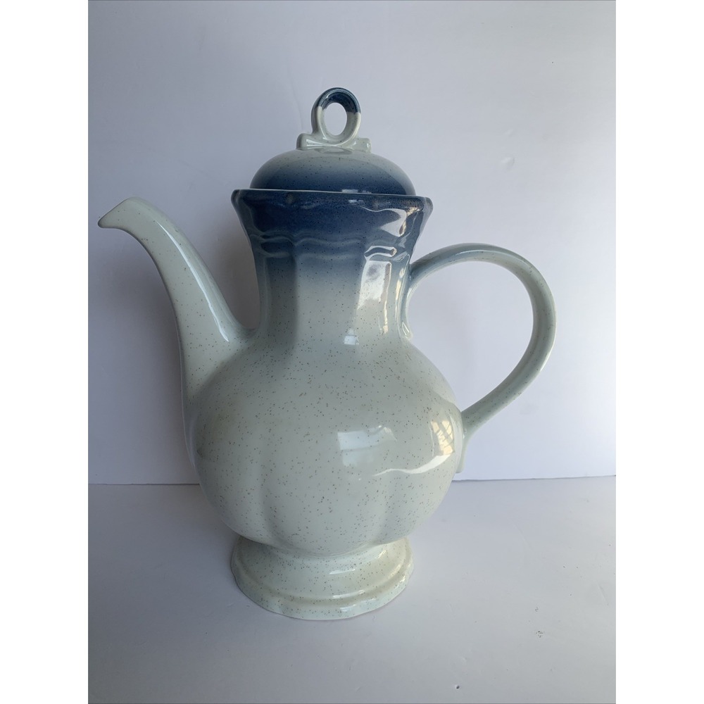 Vintage Mikasa Country Club Pitcher CoffeeTea pot & Lid Blue Fade Brown-Flecked